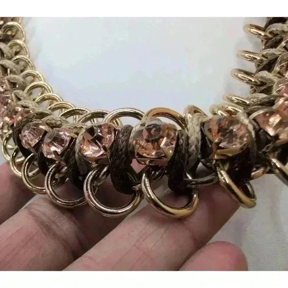 Chicos Champagne Rhinestone Gold Chain Necklace - Picture 4 of 5